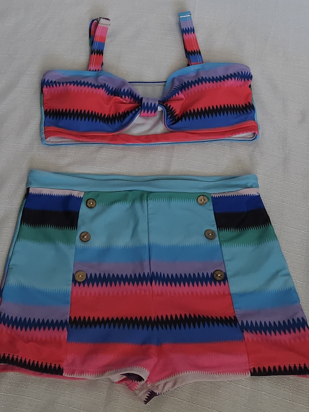 SHEIN Blue, Pink & Purple Zigzag Stripe Swim Set Coverup